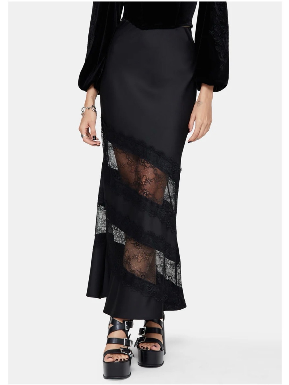 NWT Disturbia Onyx Lace Cut Out Maxi Skirt size US 12